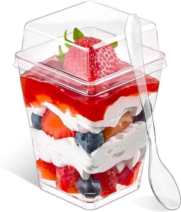 Qeirudu 50 Pack 5 oz Dessert Cups with High Lids and Spoons,