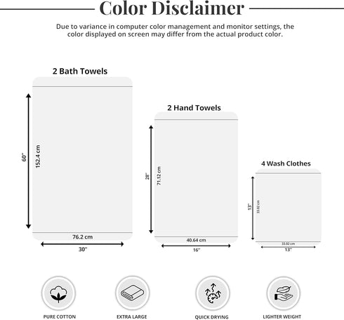 Pack 8 Set, 2 2 4 100% Tens Towels of Towels Extra Large Bath, Hand, Washcloths, Cotton, Lighter Weight, Quicker