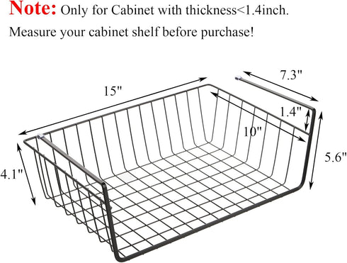 Tebery 4 Pack Black Under Shelf Wire Basket, Hanging Storage Baskets for Kitchen Pantry & Desk