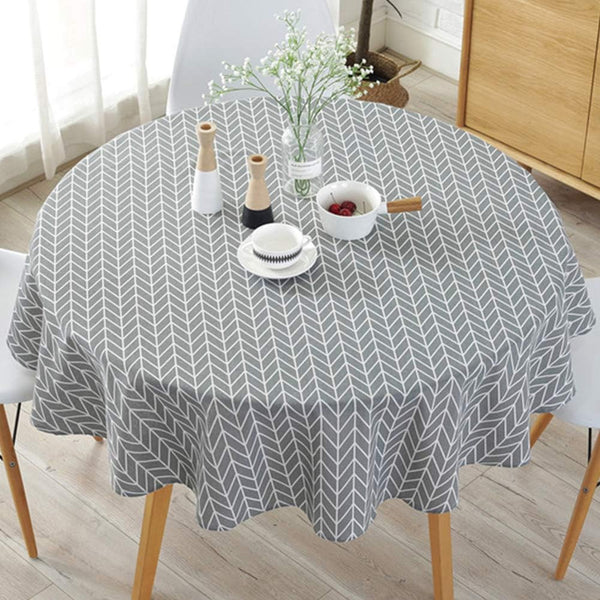 Table Cloth - Round Stripe Table Cover Nordic Twill Floral Washable Dining Decorative for Holiday Home Christmas Party