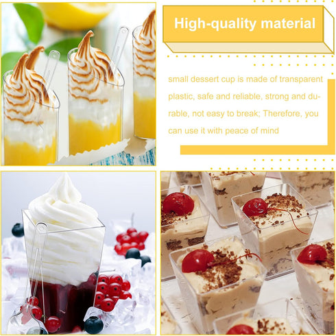 300 Pack 3oz 5oz Events(3 Funtery Mini Dessert Cups with Spoons - Reusable Clear Plastic Yogurt Parfait & Appetizer