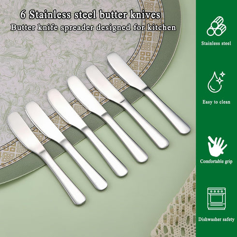 Set 6 HOMQUEN Stainless Steel Butter Knife, Butter Spreader, Butter Knives, Butter Spreader Knife for Kitchen