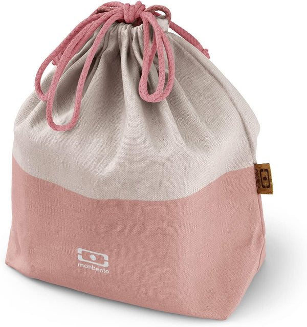 monbento MB Pochette L Lunch Bag, Large Cream & Pink Polyester Cotton Tote for Bento Box and Bottle