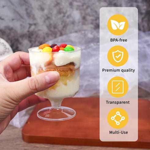 120 Pack Set 60 5Oz 60 Golblet Plastic Dessert Cups Pcs Clear Mini Parfait Cup with Spoons for Party, Disposable Round