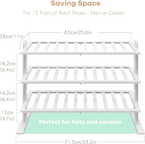 Closet (3-Tier) Varhomax White Shoe Rack, Bamboo Shoe Rack Organizer for and Entryway, Thick Wooden Free Standing Shoe