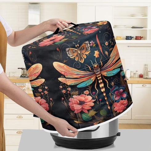 Dragonfly Butterfly Flower Rice Cooker Dust Cover, Washable Protective Cover for Small Appliances in Home