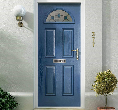 No Soliciting Sign for House Door 7.0" x 2.0" Aluminum Metal Signboard with Strong Self Adhesive (4 Pack, Silver)
