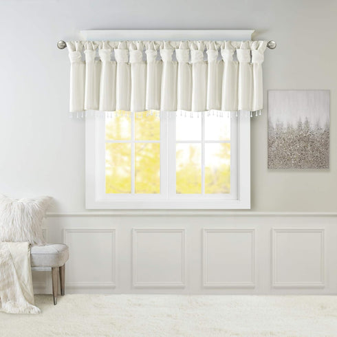 Madison Park Emilia Faux Silk Valance, DIY Twist Tab Top Finish with Beads, Window Curtain for Living Room, 26"L x 50"W