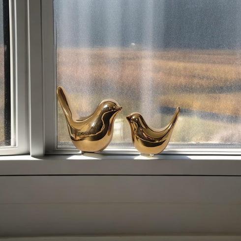 GJFASGF 2 Small Animal Statues, Gold Bird Figurines Home Decor, Modern Home Decorative, Ceramic Decor for Office