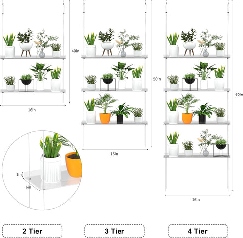 4-Tier Jolitac Acrylic Window Plant Shelves, Hanging Indoor Wall Plant Stand, (Clear)