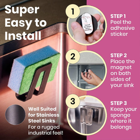 Magnetic Sponge Holder - Kitchen Sink Organizer - Ideal for Kitchen Organization & Accessories - Sink Sponge Holder