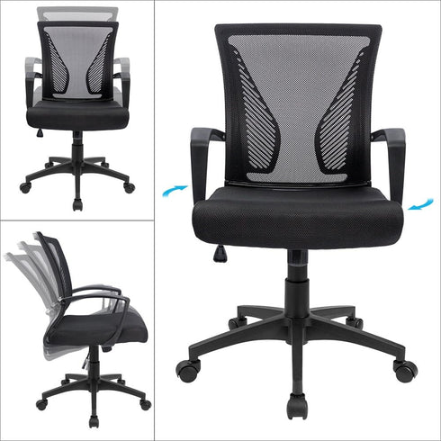 Furmax Office Chair Mid Back Swivel Lumbar Support Desk Chair, Ergonomic Mesh Chair with Armrest (Black)