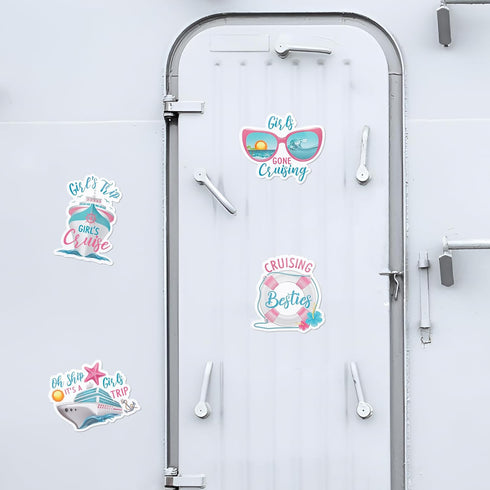 4PCS Oh Ship It s A Girls Trip Magnetic Door Decorations, Girl Cruise Ship Cabin Refrigerator Magnet Decal