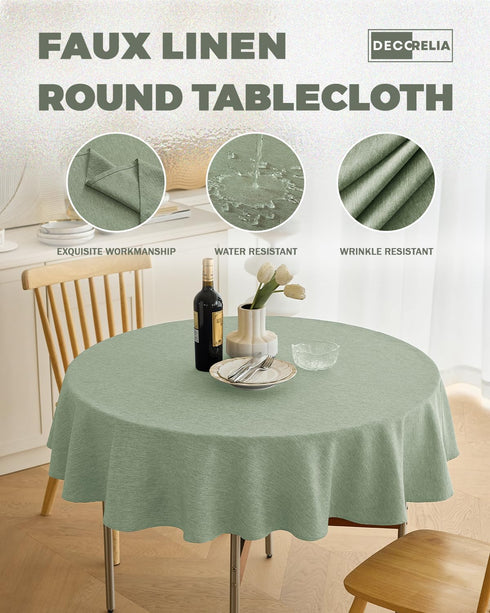 Decorelia 70 Inch(4-6 Faux Linen Rustic Round Tablecloth for Coffee Table, Decorative Waterproof Outdoor Anti-Scratch