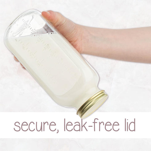 32oz Pack 2 kitchentoolz Large Glass Dairy Bottles for Milk, Yogurt, and More Containers with Measurement Markings