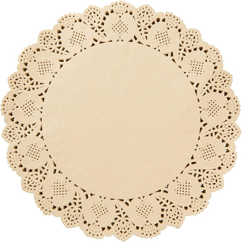 Juvale Round Paper Placemats & Doilies, 12-Inch Brown Paper Chargers for Dinner Plates and Tea Party