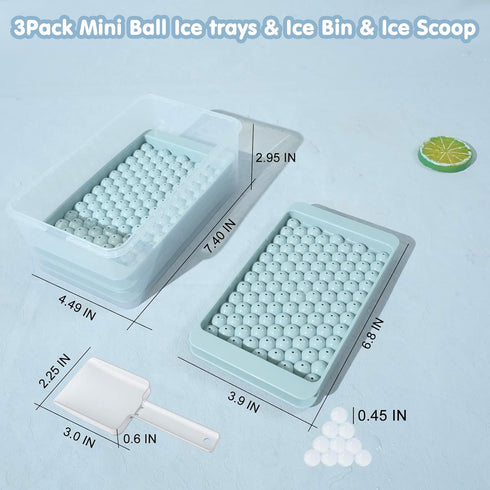 WIBIMEN Mini Ice Cube Trays, 104x3PCS Small Ice Cube Tray for Chilled Drinks, Coffee, Juice (3 Pack Blue Ice Trays)