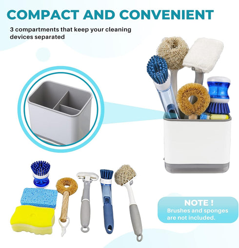 KeFanta Sink Counter Caddy – Plastic Dish Sponge Holder with Drain Tray, Kitchen Organizer (White)