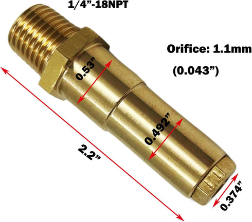 MENSI Gas Fryer Nozzle Orifice Replacement Parts, Size 0.043" Holes, 1/4" NPT Male Thread, 2 Packs
