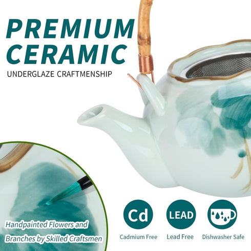 Set Set Set 4, Sets Set Japanese Tea Porcelain Tea with Teapot and Tea Cup for Green and White Tea for Adults