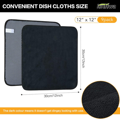 12inchx12inch 9 Pack) KinHwa Kitchen Washcloths for Dishes Absorbent Microfiber Dish Cloths Quick Dry Dish Rags