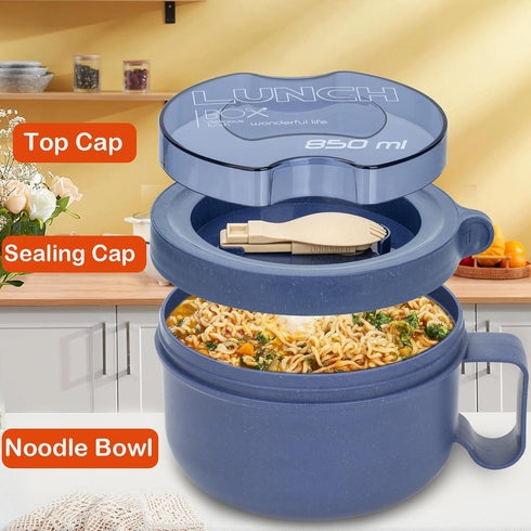 Unbreakable Microwave Soup Mugs with Lids and Handles, BPA Free Ramen Bowl for Soup, Instant Noodles, Salad (Sapphire