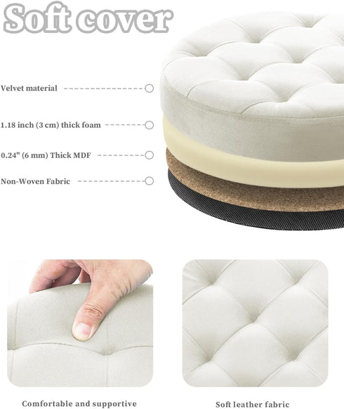 15Inch, Bsketa Folding Storage Ottoman Round Foot Stool with Thicker Foam Padded Seat Small Velvet Storage Ottoman