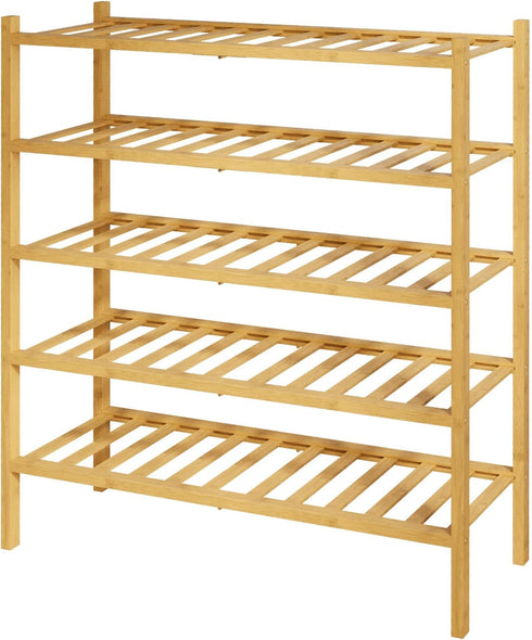 Kitsure Bamboo Wooden Shoe Rack for Closet - Stackable Shoe Organizer with