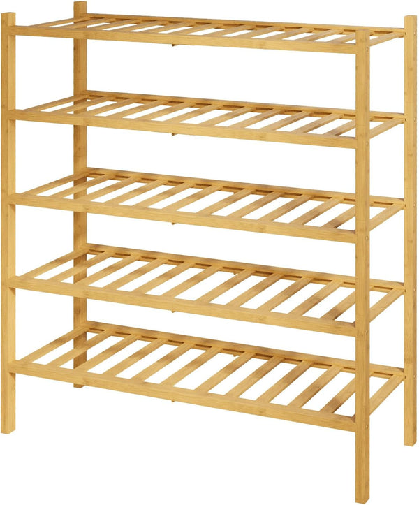 Kitsure Bamboo Wooden Shoe Rack for Closet - Stackable Shoe Organizer with