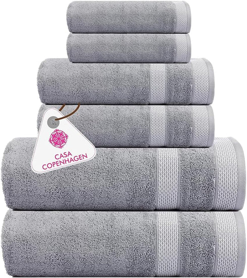 CASA COPENHAGEN Solitaire 6Pcs 100% Egyptian Cotton Large Designer Towels Gift Set-