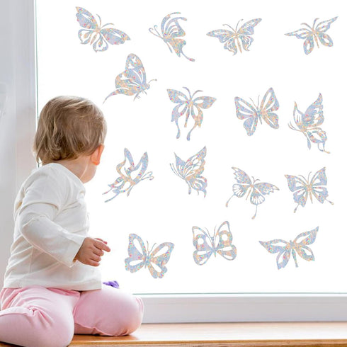 32PCS Butterfly Window Clings, Anti-Collision Decals to Save Birds, Non-Adhesive Prismatic Vinyl