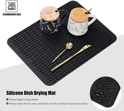 Silicone Dish Drying Mat, Non-Slip Easy Clean Large Heat-resistant Dish Drainer for Kitchen Counter, Sink
