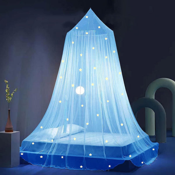 Eimilaly Stars Bed Canopy Glow in The Dark, Princess Mosquito Net for Girls Bedroom Decor - Blue