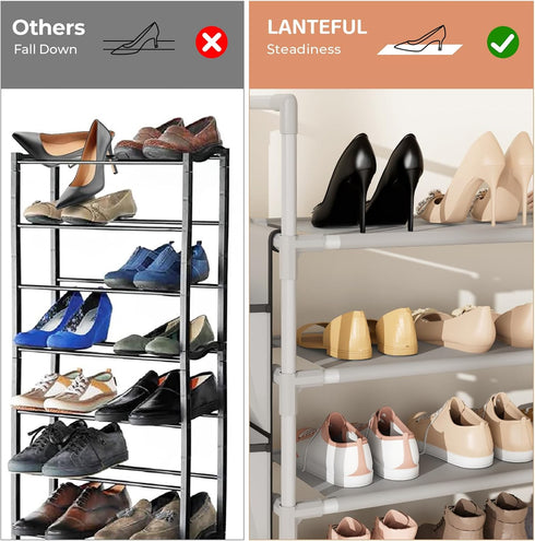 6 24-30 Closet, LANTEFUL Tier Shoe Rack Storage for Pairs Shoe and Boot, Shoe Organizer with Hook and Side Pocket Free
