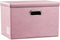 PRANDOM Large Collapsible Storage Box with Lid - 1-Pack Pink Leather Fabric Foldable Organizer Container for Home,