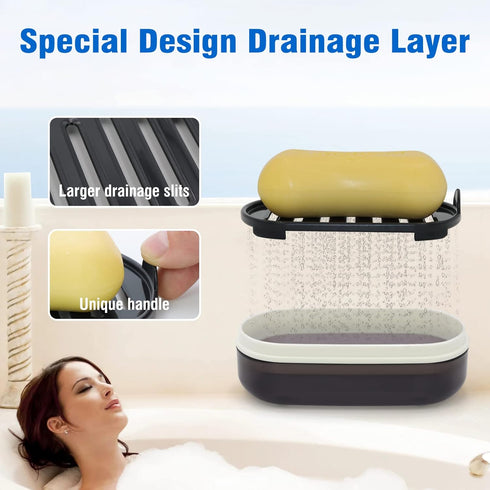 AIMAIAIMAI Travel Soap Container, Leakproof Soap Box, Travel Soap Holder with Removable Draining Layer, Portable Soap