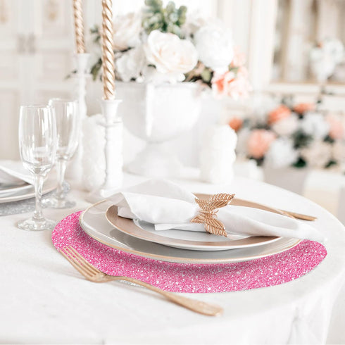 Set of 4 Pink Placemats, Pink Glitter Sparkle Kitchen Table Mats for Christmas and Wedding Party - 15.4 Inch