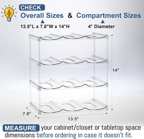 LANDNEOO Stackable Water Bottle Organizer Holder - for Stanley & Others' Large Tumbler Organization - Clear Wine Rack, Bottle Holder for Home Countertop Fridge Pantry Shelf, 4 Tier Hold 12 by LANDNEOO