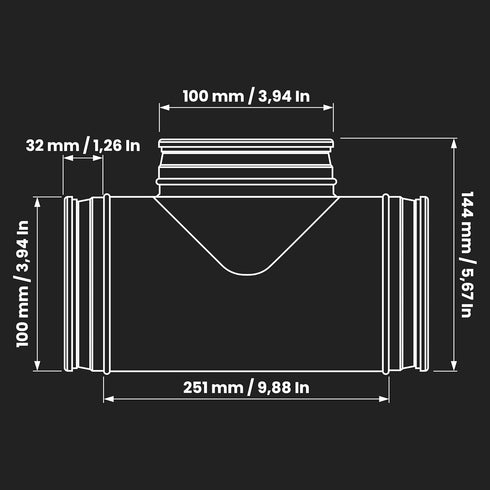 4'' Inch Duct Splitter to 90° Degree, 3 Way Duct Hose Connector for Exhaust Fan