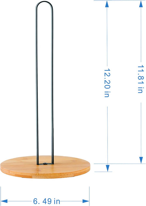 TIEYIPIN Paper Towel Holder, Countertop Roll Stand with Anti-Skid Bamboo Base for Kitchen and Table