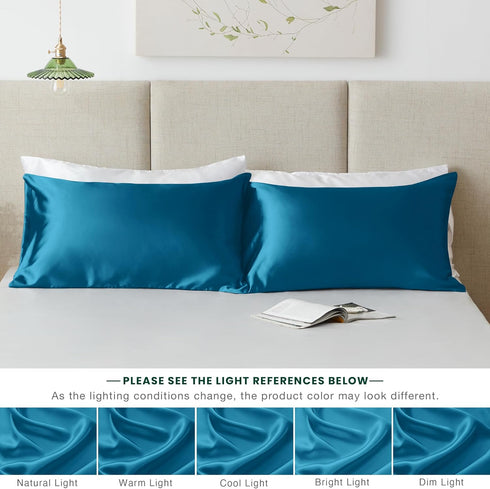 Love's Cabin King Size Satin Pillowcase Set of 2, Cooling Pillow Covers for Hair and Skin, 20x36 inches, Teal