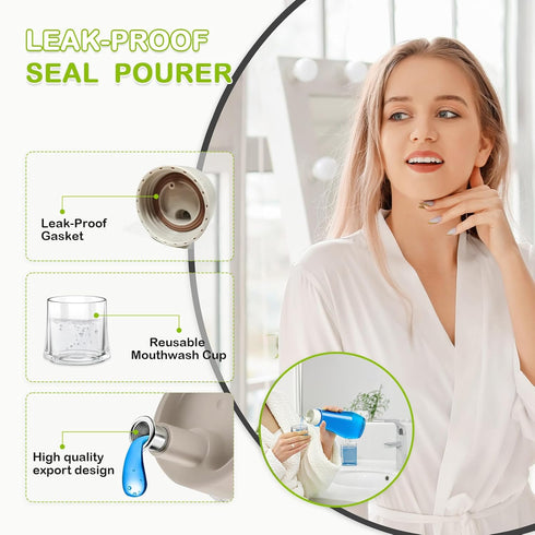 BTIFU 8.8 oz Countertop Glass Mouthwash Dispenser for Bathroom, Refillable Mouthwash Container With Lid Cup, Small