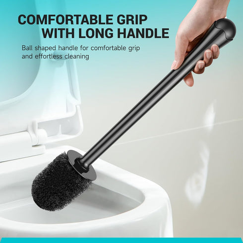 Toilet Brush and Holder with Long Handle, Easy to Hide Plastic Holder for Deep Cleaning, Drip-Proof