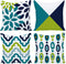 Decorative Green Blue Abstract Throw Pillow Covers 16x16 Inch, Set of 4 Geometric Cotton Linen Cushion Covers