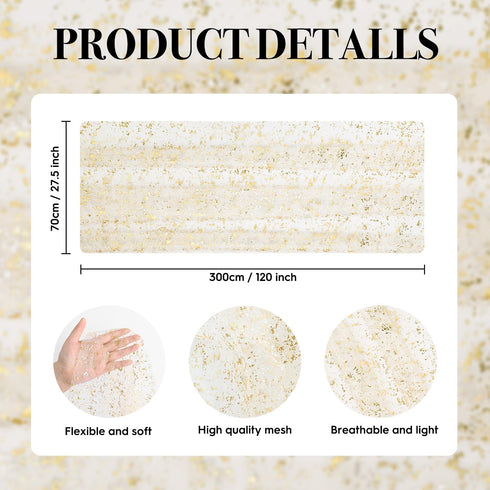 120 Inch 10FT, Artoid Mode Beige Gold Gauze Table Runner Glitter Metallic Foil Sheer Dining Wedding Anniversary Holiday