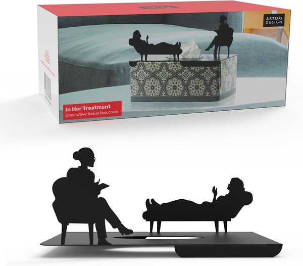Artori Design Rectangular Tissue Box Cover in Her Treatment, Psychologist Gifts, Office Decor, Flat Box Holder