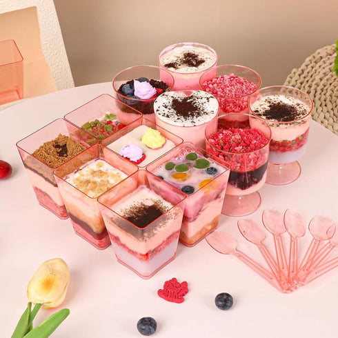 300 5 oz LifeIdeas Pink Mini Dessert Cups with Spoons - Valentines Day Dessert Cups. Perfect for Yogurt, Pudding, Ice