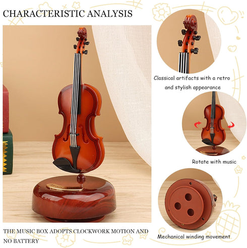 Quekas Violin Music Box - Classical Music Box Mini Replica Instrument Crafts Decoration Gift Craft Home Office Ornament