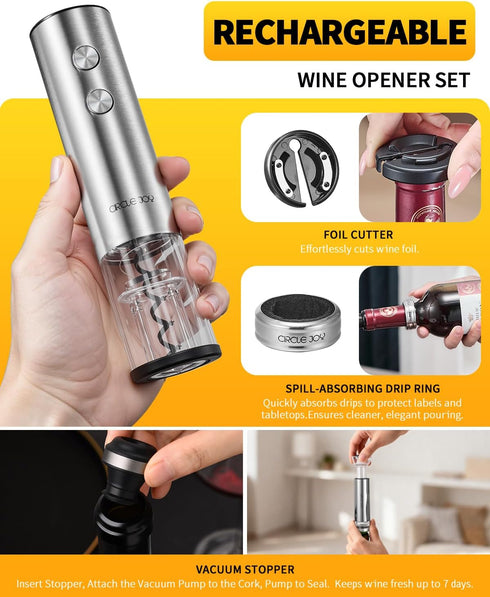 Set 8-in-1 Set 2 CIRCLE JOY Rechargeable Electric Wine Opener Stainless Steel Automatic Wine Bottle Opener Gift