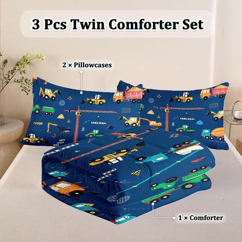 3 Set Sets, Sets Pcs Twin Bedding for Boys, Kids Construction Truck Comforter Excavator Truck Twin Boys Bedding for All
